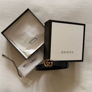 Gucci Marmont Thin Belt | Black Leather with Gold Hardware Size 75